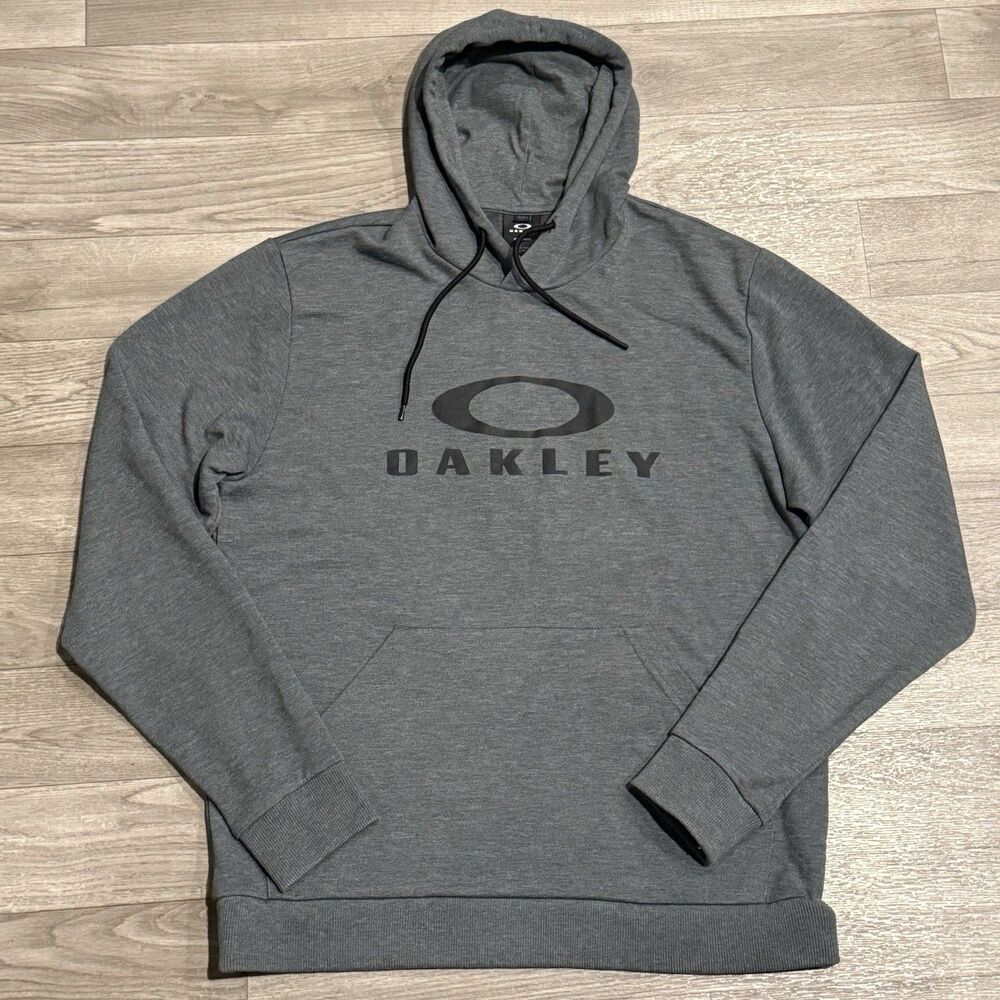 Oakley Hoodie Mens Small S Gray Pullover Fleece Sweatshirt Large Logo Graphic